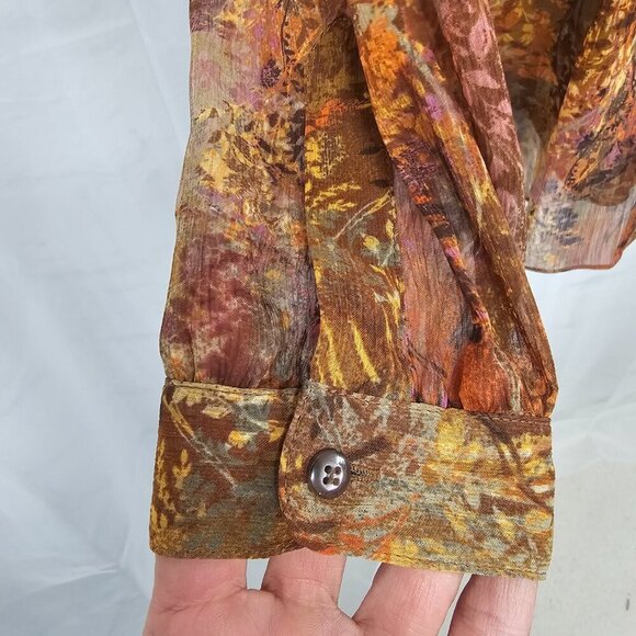 Coldwater Creek Orange Purple Peasant Blouse Boho Pintuck Floral PS - Picture 5 of 13